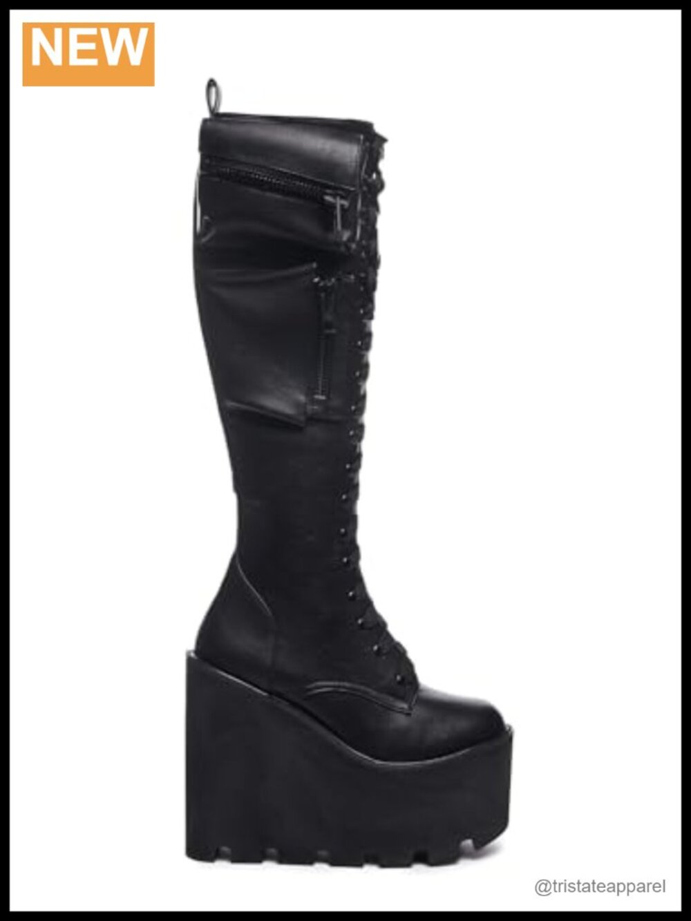 Faux Leather Knee-High Platform Combat Boots